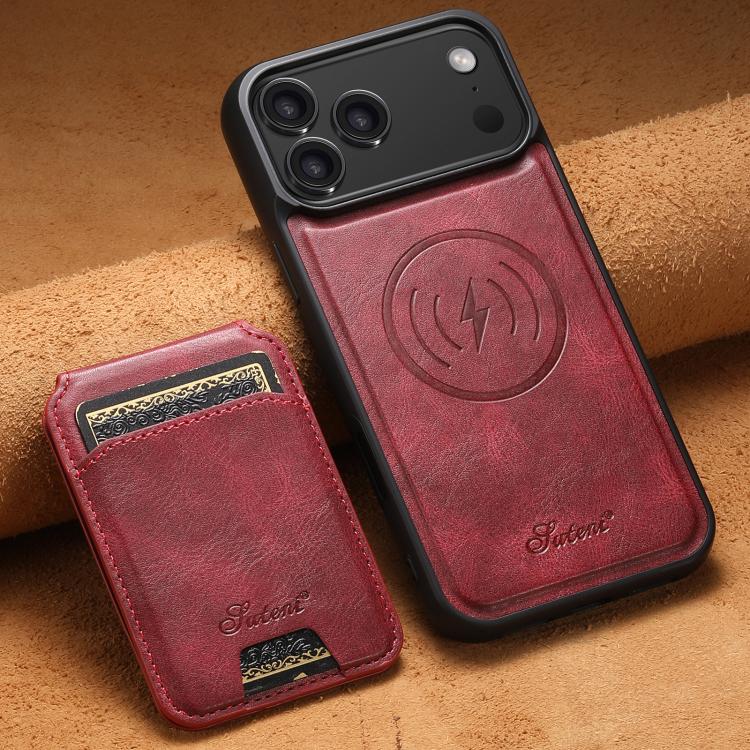 For iPhone 17 Pro Suteni H15 MagSafe Oil Eax Leather Detachable Wallet Back Phone Case(Red) - iPhone 17 Pro Cases by Suteni | Online Shopping UK | buy2fix