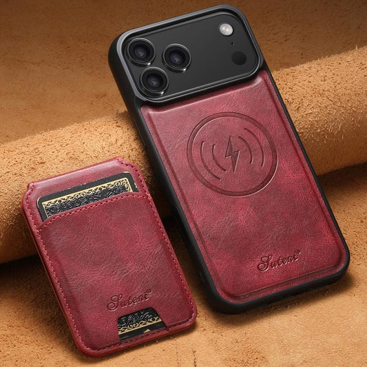For iPhone 17 Pro Suteni H15 MagSafe Oil Eax Leather Detachable Wallet Back Phone Case(Red) - iPhone 17 Pro Cases by Suteni | Online Shopping UK | buy2fix