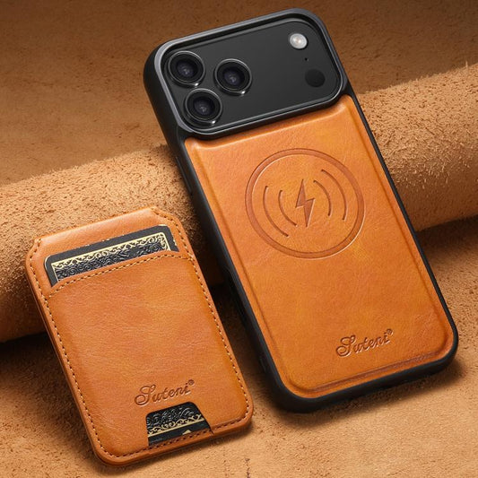 For iPhone 17 Pro Suteni H15 MagSafe Oil Eax Leather Detachable Wallet Back Phone Case(Khaki) - iPhone 17 Pro Cases by Suteni | Online Shopping UK | buy2fix