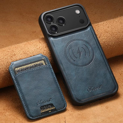 For iPhone 17 Pro Suteni H15 MagSafe Oil Eax Leather Detachable Wallet Back Phone Case(Blue) - iPhone 17 Pro Cases by Suteni | Online Shopping UK | buy2fix