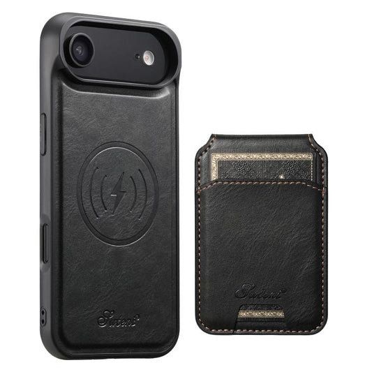 For iPhone 17 Air Suteni H15 MagSafe Oil Eax Leather Detachable Wallet Back Phone Case(Black) - iPhone 17 Air Cases by Suteni | Online Shopping UK | buy2fix