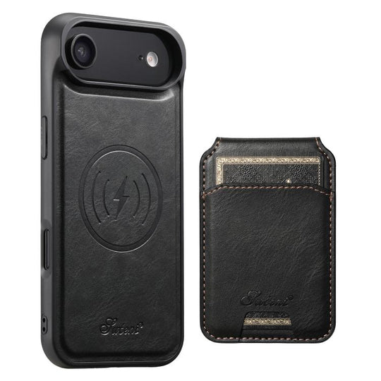 For iPhone Air Suteni H15 MagSafe Oil Eax Leather Detachable Wallet Back Phone Case(Black)
