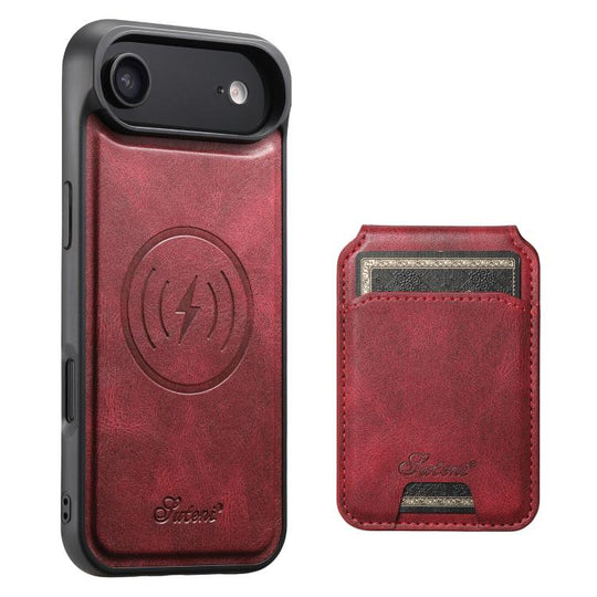 For iPhone Air Suteni H15 MagSafe Oil Eax Leather Detachable Wallet Back Phone Case(Red)