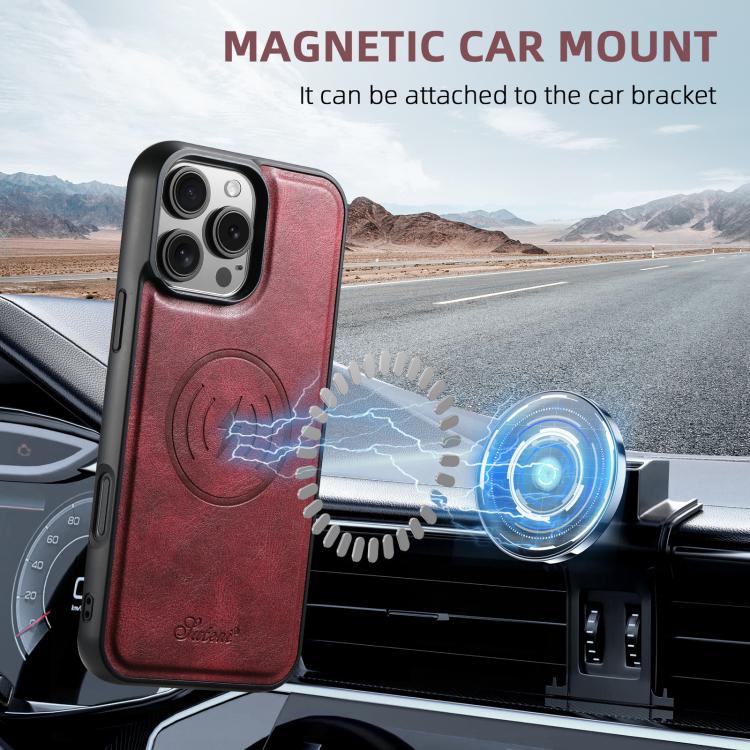 For iPhone 17 Air Suteni H15 MagSafe Oil Eax Leather Detachable Wallet Back Phone Case(Red) - iPhone 17 Air Cases by Suteni | Online Shopping UK | buy2fix