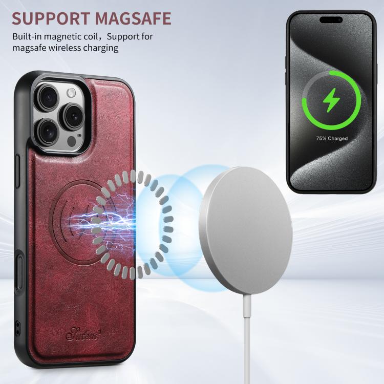 For iPhone 17 Air Suteni H15 MagSafe Oil Eax Leather Detachable Wallet Back Phone Case(Red) - iPhone 17 Air Cases by Suteni | Online Shopping UK | buy2fix