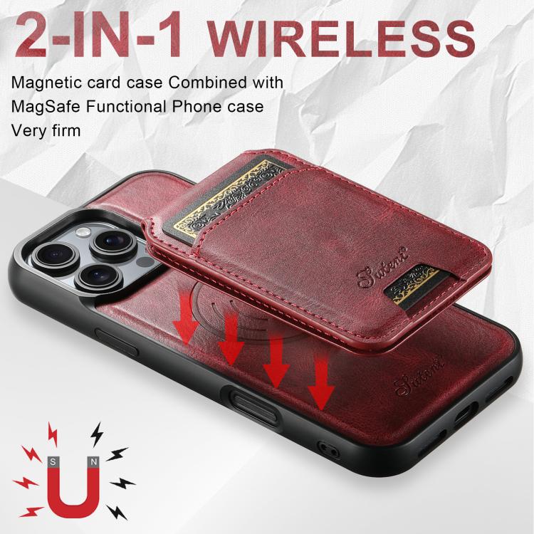For iPhone 17 Air Suteni H15 MagSafe Oil Eax Leather Detachable Wallet Back Phone Case(Red) - iPhone 17 Air Cases by Suteni | Online Shopping UK | buy2fix