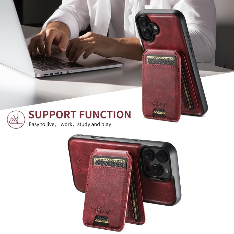 For iPhone 17 Air Suteni H15 MagSafe Oil Eax Leather Detachable Wallet Back Phone Case(Red) - iPhone 17 Air Cases by Suteni | Online Shopping UK | buy2fix