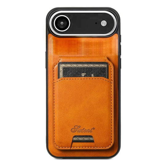 For iPhone Air Suteni H15 MagSafe Oil Eax Leather Detachable Wallet Back Phone Case(Khaki)
