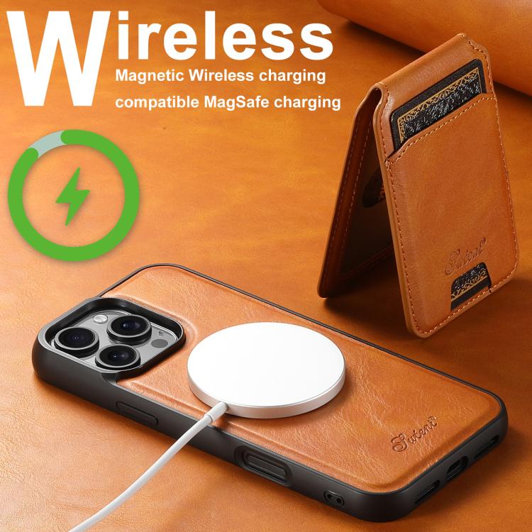 For iPhone 17 Air Suteni H15 MagSafe Oil Eax Leather Detachable Wallet Back Phone Case(Khaki) - iPhone 17 Air Cases by Suteni | Online Shopping UK | buy2fix