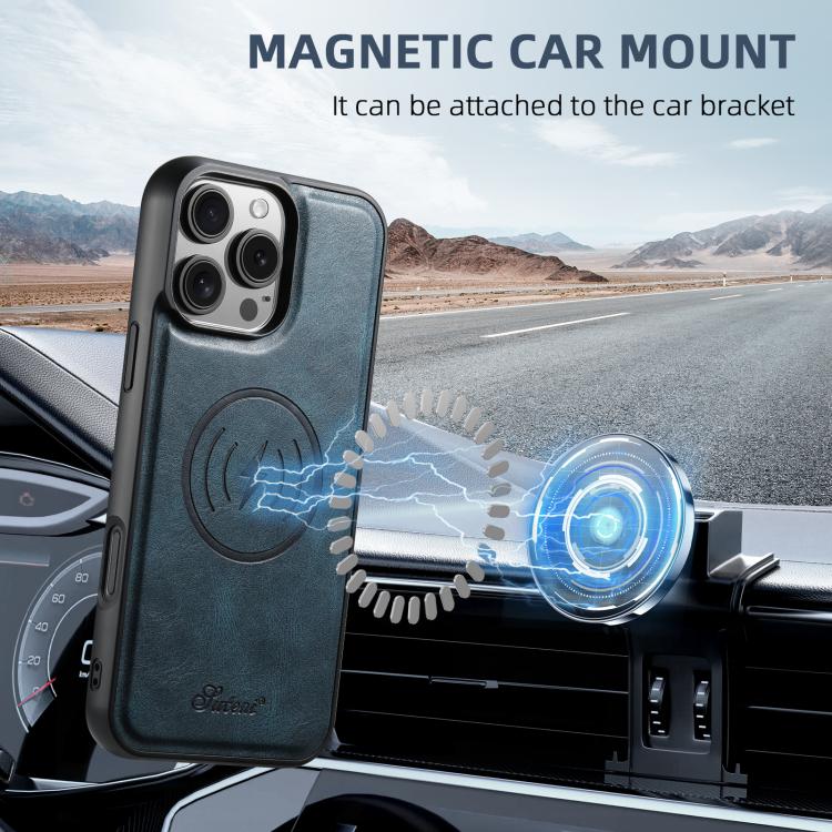 For iPhone Air Suteni H15 MagSafe Oil Eax Leather Detachable Wallet Back Phone Case(Blue) - iPhone Air Cases by Suteni | Online Shopping UK | buy2fix