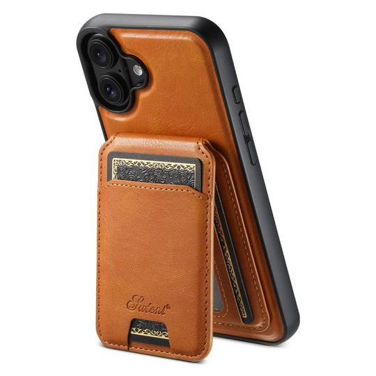 For iPhone 17 Suteni H15 MagSafe Oil Eax Leather Detachable Wallet Back Phone Case(Khaki)