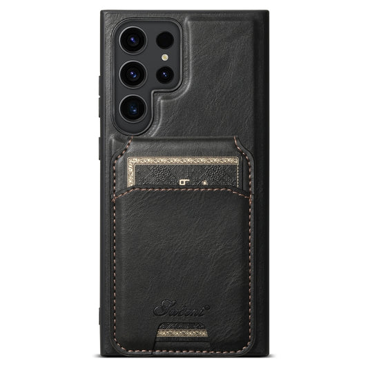 For Samsung Galaxy S22 Ultra 5G Suteni H15  Oil Eax Leather Detachable Wallet Back Phone Case(Black) - Galaxy S22 Ultra 5G Cases by Suteni | Online Shopping UK | buy2fix