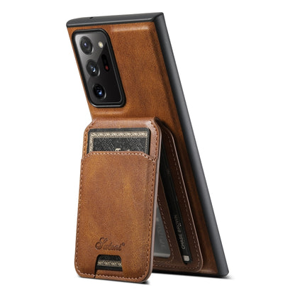 For Samsung Galaxy Note20 5G Suteni H15  Oil Eax Leather Detachable Wallet Back Phone Case(Khaki) - Galaxy Note20 Cases by Suteni | Online Shopping UK | buy2fix