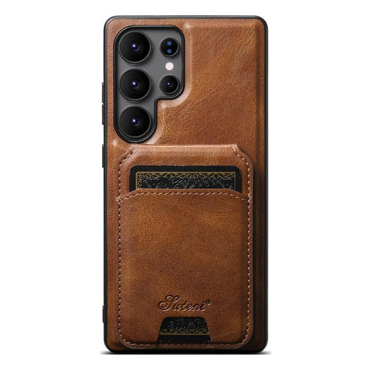 For Samsung Galaxy S25 Ultra 5G Suteni H15  Oil Eax Leather Detachable Wallet Back Phone Case(Brown)
