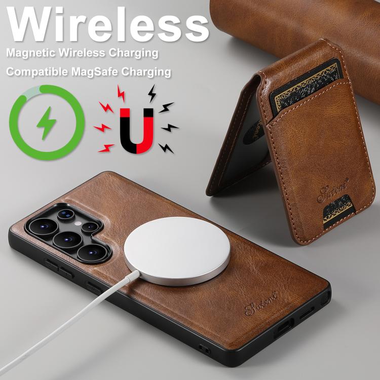For Samsung Galaxy S25 Ultra 5G Suteni H15  Oil Eax Leather Detachable Wallet Back Phone Case(Khaki) - Galaxy S25 Ultra 5G Cases by Suteni | Online Shopping UK | buy2fix