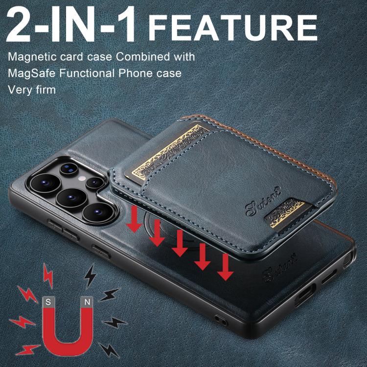 For Samsung Galaxy S25 Ultra 5G Suteni H15  Oil Eax Leather Detachable Wallet Back Phone Case(Blue) - Galaxy S25 Ultra 5G Cases by Suteni | Online Shopping UK | buy2fix
