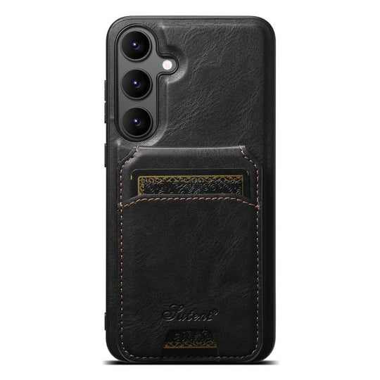 For Samsung Galaxy S25+ 5G Suteni H15  Oil Eax Leather Detachable Wallet Back Phone Case(Black)
