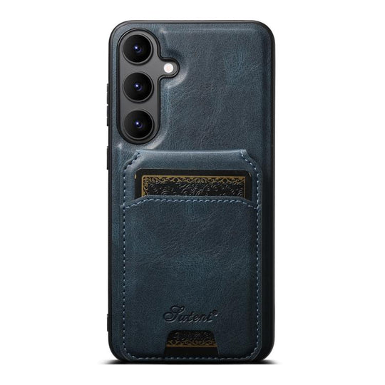 For Samsung Galaxy S25+ 5G Suteni H15  Oil Eax Leather Detachable Wallet Back Phone Case(Blue)