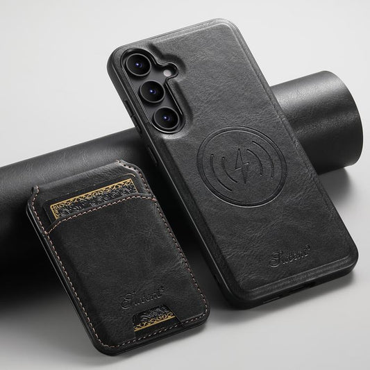 For Samsung Galaxy S25 5G Suteni H15  Oil Eax Leather Detachable Wallet Back Phone Case(Black) - Galaxy S25 5G Cases by Suteni | Online Shopping UK | buy2fix