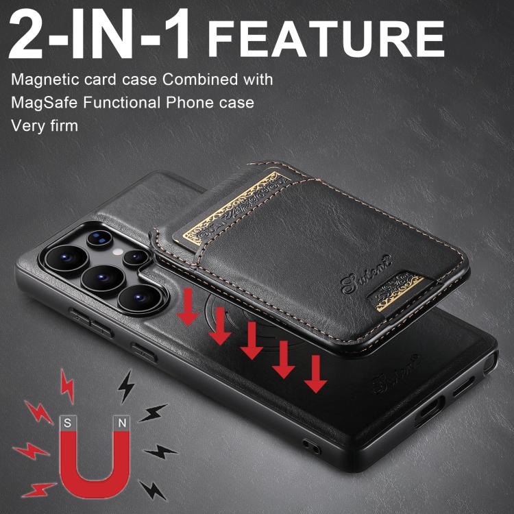 For Samsung Galaxy S25 5G Suteni H15  Oil Eax Leather Detachable Wallet Back Phone Case(Black) - Galaxy S25 5G Cases by Suteni | Online Shopping UK | buy2fix