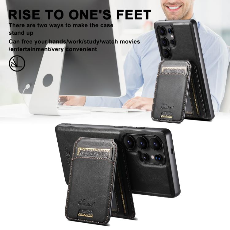 For Samsung Galaxy S25 5G Suteni H15  Oil Eax Leather Detachable Wallet Back Phone Case(Khaki) - Galaxy S25 5G Cases by Suteni | Online Shopping UK | buy2fix