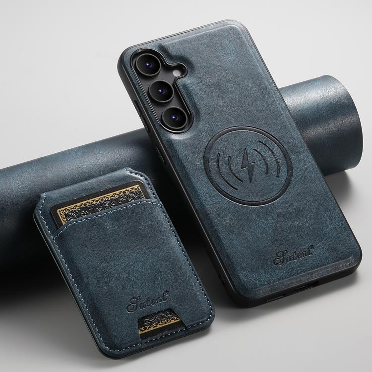 For Samsung Galaxy S25 5G Suteni H15  Oil Eax Leather Detachable Wallet Back Phone Case(Blue) - Galaxy S25 5G Cases by Suteni | Online Shopping UK | buy2fix