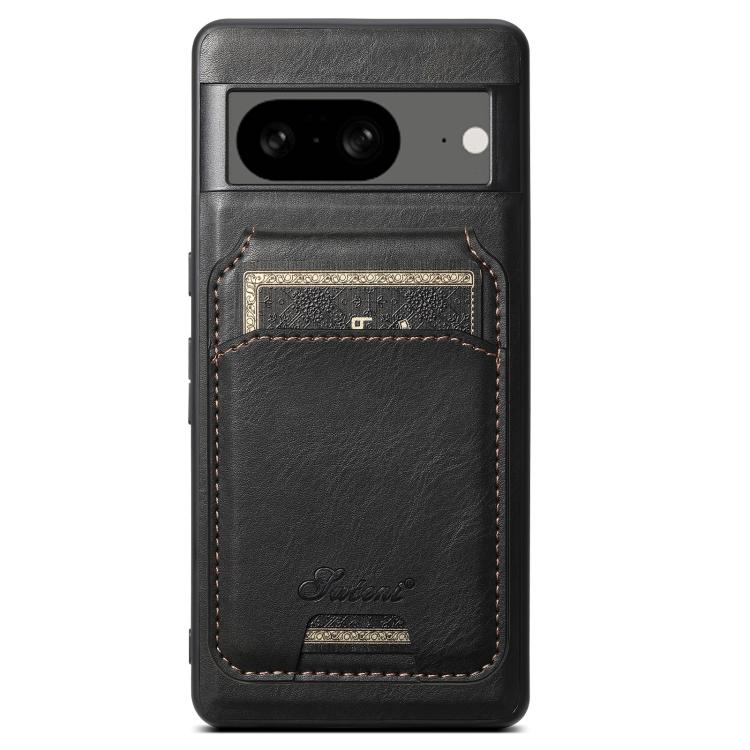 For Google Pixel 8 Suteni H15 Oil Eax Leather Detachable Wallet Back Phone Case(Black) - Google Cases by Suteni | Online Shopping UK | buy2fix