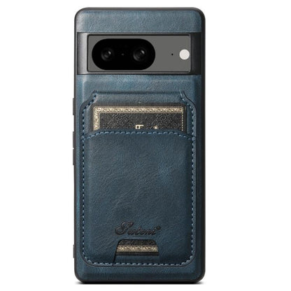 For Google Pixel 8 Suteni H15 Oil Eax Leather Detachable Wallet Back Phone Case(Blue) - Google Cases by Suteni | Online Shopping UK | buy2fix