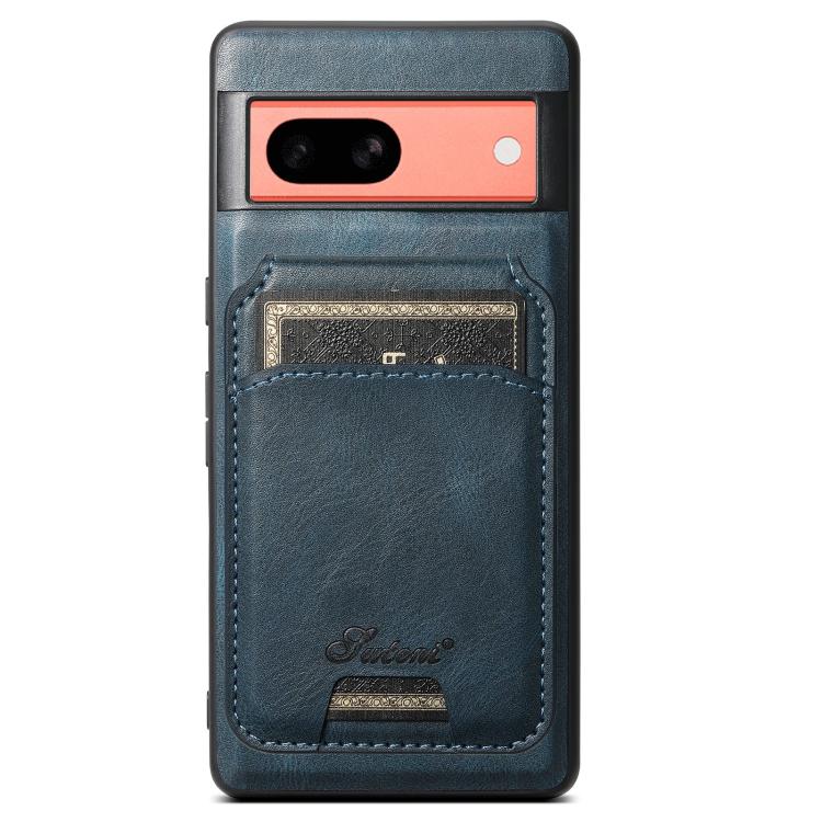 For Google Pixel 7a Suteni H15 Oil Eax Leather Detachable Wallet Back Phone Case(Blue) by Suteni