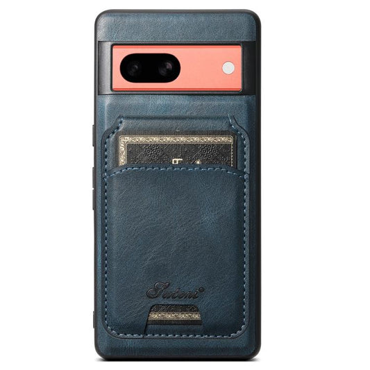 For Google Pixel 7a Suteni H15 Oil Eax Leather Detachable Wallet Back Phone Case(Blue) - Google Cases by Suteni | Online Shopping UK | buy2fix