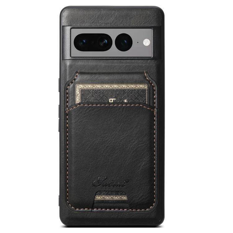 For Google Pixel 7 Pro Suteni H15 Oil Eax Leather Detachable Wallet Back Phone Case(Black) - Google Cases by Suteni | Online Shopping UK | buy2fix