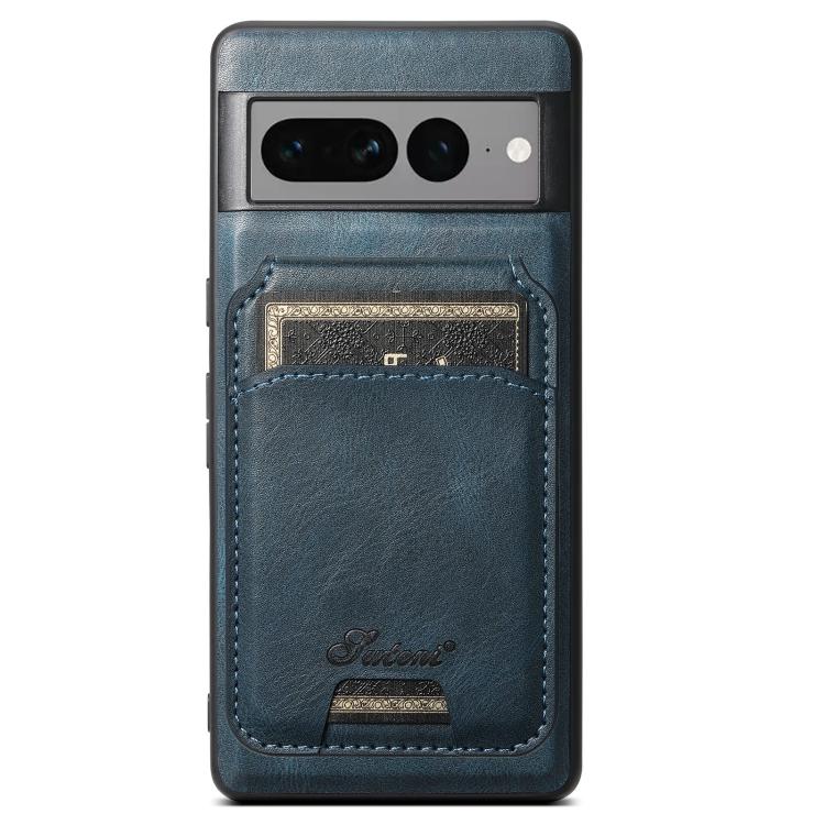 For Google Pixel 7 Pro Suteni H15 Oil Eax Leather Detachable Wallet Back Phone Case(Blue) - Google Cases by Suteni | Online Shopping UK | buy2fix