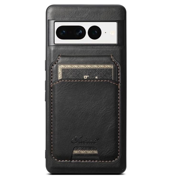 For Google Pixel 7 Suteni H15 Oil Eax Leather Detachable Wallet Back Phone Case(Black) - Google Cases by Suteni | Online Shopping UK | buy2fix