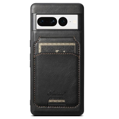 For Google Pixel 7 Suteni H15 Oil Eax Leather Detachable Wallet Back Phone Case(Black) - Google Cases by Suteni | Online Shopping UK | buy2fix