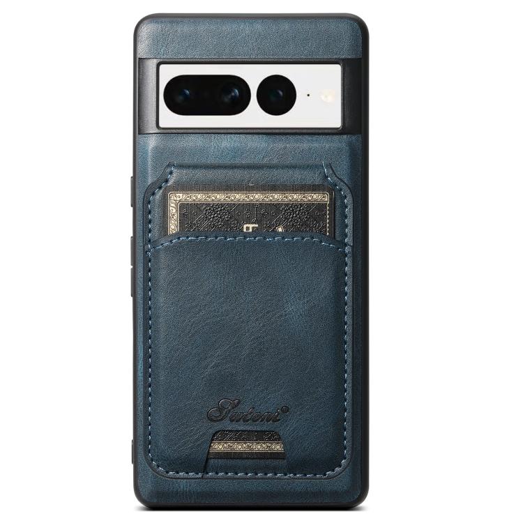 For Google Pixel 7 Suteni H15 Oil Eax Leather Detachable Wallet Back Phone Case(Blue) - Google Cases by Suteni | Online Shopping UK | buy2fix