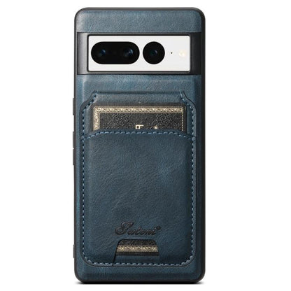 For Google Pixel 7 Suteni H15 Oil Eax Leather Detachable Wallet Back Phone Case(Blue) - Google Cases by Suteni | Online Shopping UK | buy2fix