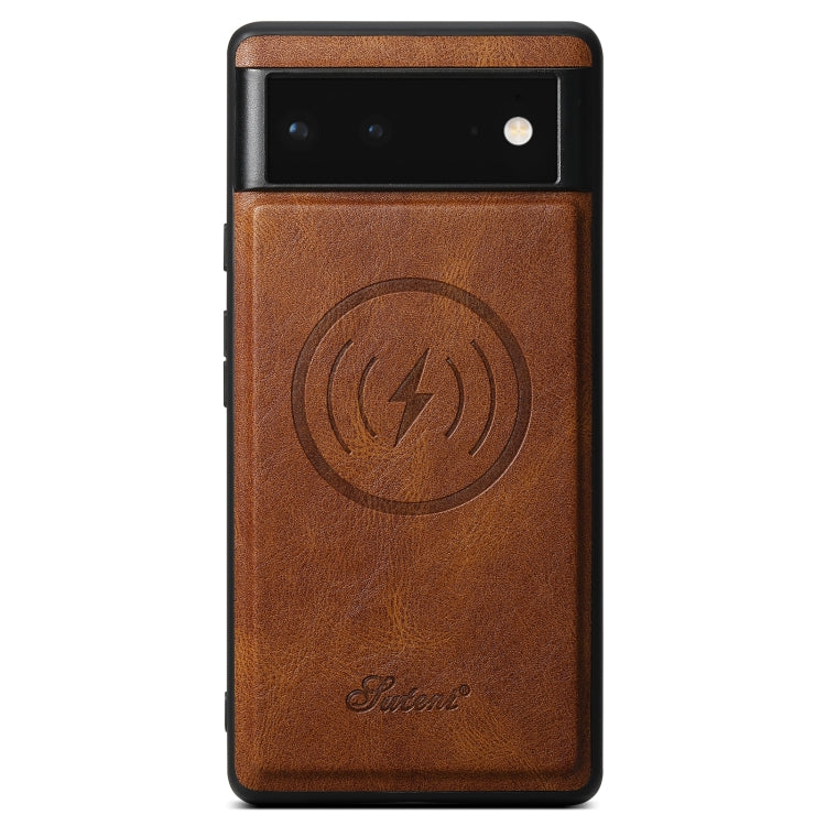 For Google Pixel 6a Suteni H15 Oil Eax Leather Detachable Wallet Back Phone Case(Brown) - Google Cases by Suteni | Online Shopping UK | buy2fix