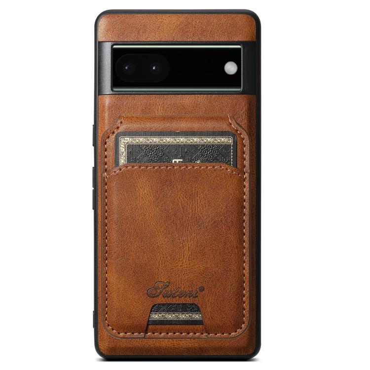 For Google Pixel 6a Suteni H15 Oil Eax Leather Detachable Wallet Back Phone Case(Brown) - Google Cases by Suteni | Online Shopping UK | buy2fix