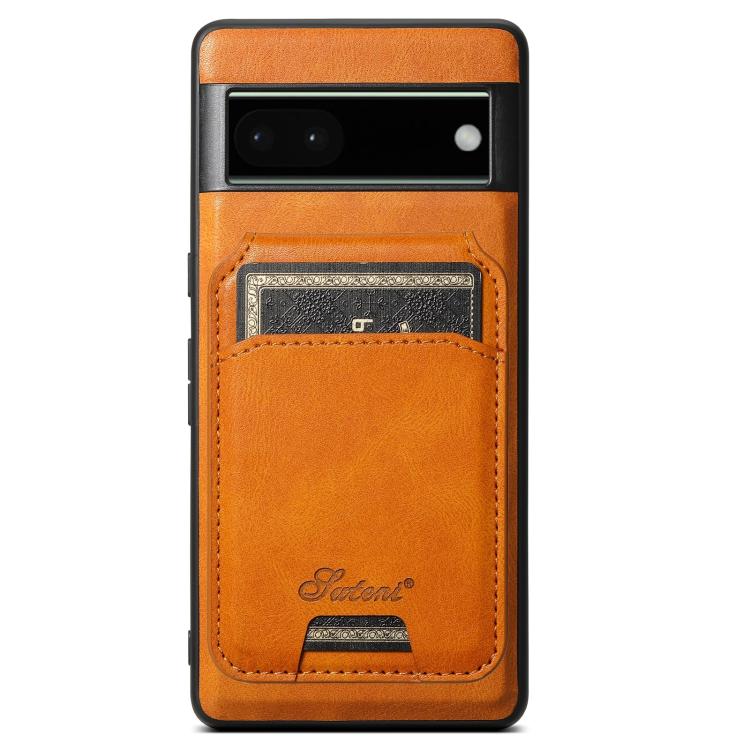 For Google Pixel 6a Suteni H15 Oil Eax Leather Detachable Wallet Back Phone Case(Khaki) - Google Cases by Suteni | Online Shopping UK | buy2fix