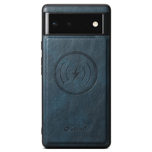 For Google Pixel 6 Pro Suteni H15 Oil Eax Leather Detachable Wallet Back Phone Case(Blue) - Google Cases by Suteni | Online Shopping UK | buy2fix