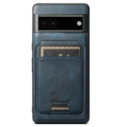 For Google Pixel 6 Pro Suteni H15 Oil Eax Leather Detachable Wallet Back Phone Case(Blue) - Google Cases by Suteni | Online Shopping UK | buy2fix