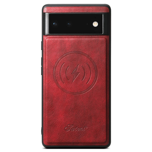 For Google Pixel 6 Suteni H15 Oil Eax Leather Detachable Wallet Back Phone Case(Red) - Google Cases by Suteni | Online Shopping UK | buy2fix