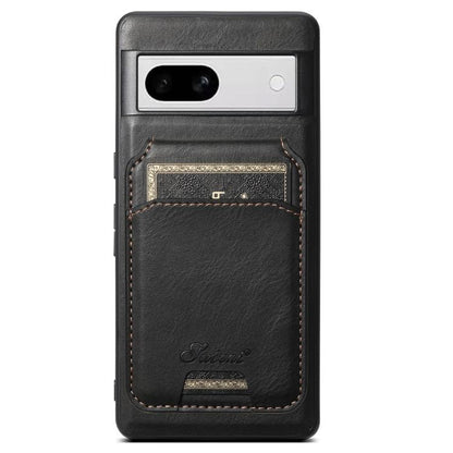 For Google Pixel 8a Suteni H15 Oil Eax Leather Detachable Wallet Back Phone Case(Black) by Suteni