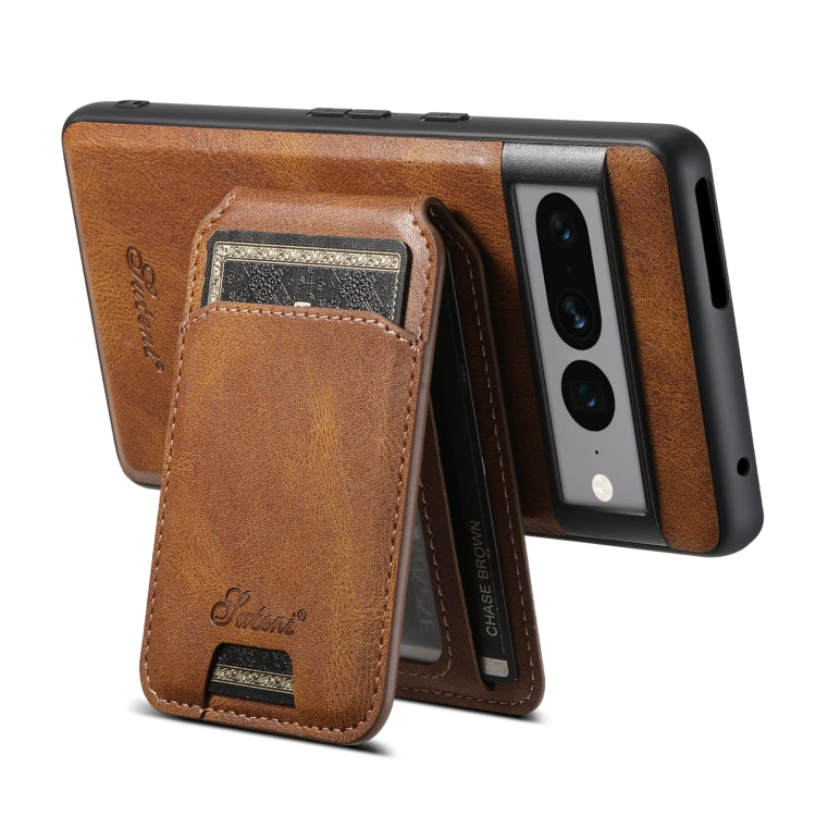For Google Pixel 8a Suteni H15 Oil Eax Leather Detachable Wallet Back Phone Case(Brown) by Suteni