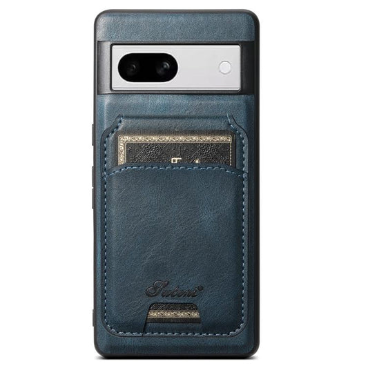 For Google Pixel 8a Suteni H15 Oil Eax Leather Detachable Wallet Back Phone Case(Blue) - Google Cases by Suteni | Online Shopping UK | buy2fix