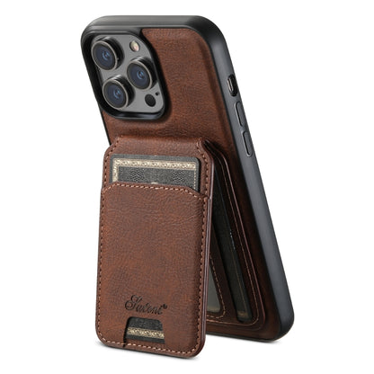 For iPhone 15 Pro Suteni H16 Litchi Texture Leather Detachable Wallet Back Phone Case(Brown) - iPhone 15 Pro Cases by Suteni | Online Shopping UK | buy2fix