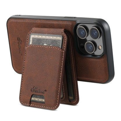 For iPhone 15 Pro Suteni H16 Litchi Texture Leather Detachable Wallet Back Phone Case(Brown) - iPhone 15 Pro Cases by Suteni | Online Shopping UK | buy2fix