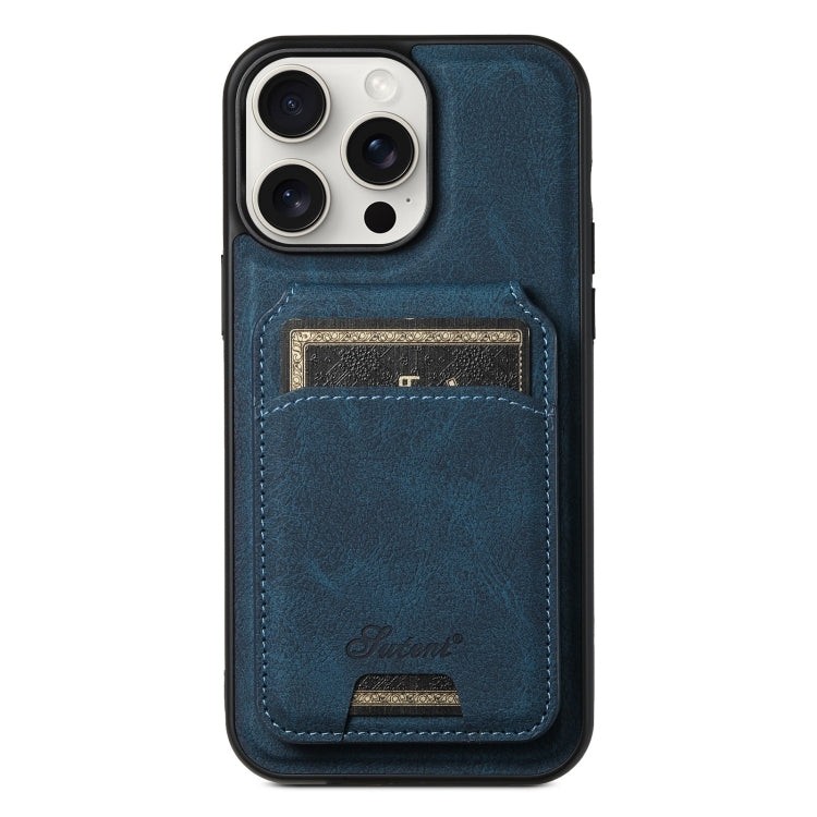 For iPhone 15 Pro Suteni H16 Litchi Texture Leather Detachable Wallet Back Phone Case(Blue) - iPhone 15 Pro Cases by Suteni | Online Shopping UK | buy2fix