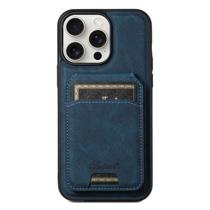 For iPhone 15 Pro Suteni H16 Litchi Texture Leather Detachable Wallet Back Phone Case(Blue) - iPhone 15 Pro Cases by Suteni | Online Shopping UK | buy2fix