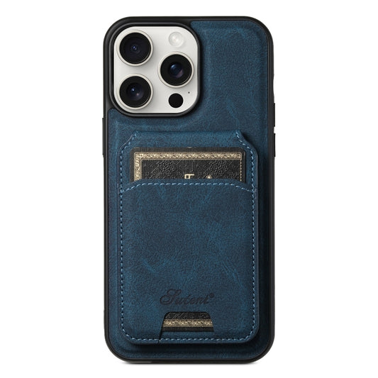For iPhone 15 Pro Suteni H16 Litchi Texture Leather Detachable Wallet Back Phone Case(Blue) - iPhone 15 Pro Cases by Suteni | Online Shopping UK | buy2fix